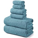 REDKISS 6-Piece Bath Towel Set, Ultra-Plush & Highly Absorbent 100% Cotton Towels for Bathroom, Blue Set Includes 2 Bath Towels, 2 Hand Towels, 2 Washcloths​​