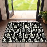 Doormat Electric Guitar Door Mat,Black White Indoor Front Doormats for Home Entrance,Non-Slip Floor Mats for Porch Entryway Outdoor,Easy Clean,17x 30 inch