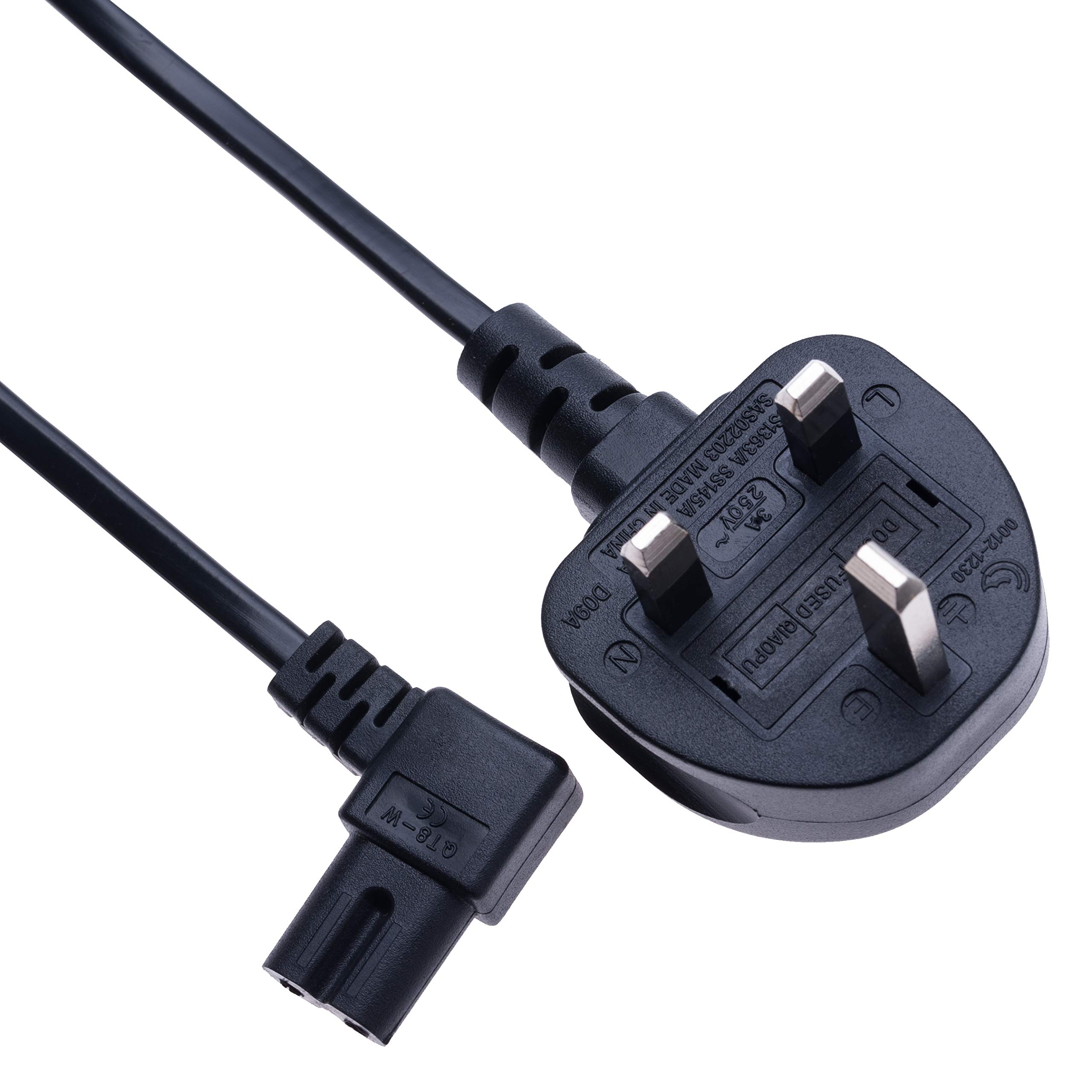 2 Pin Mains Power Lead Fig Figure 8 Right Angle Flat Cable Compatible with Samsung Panasonic JVC Philips LG Sony TV | Canon Pixma HP Brother Epson Printer | Asus Toshiba Laptop Charger UK Wall Cord 3m