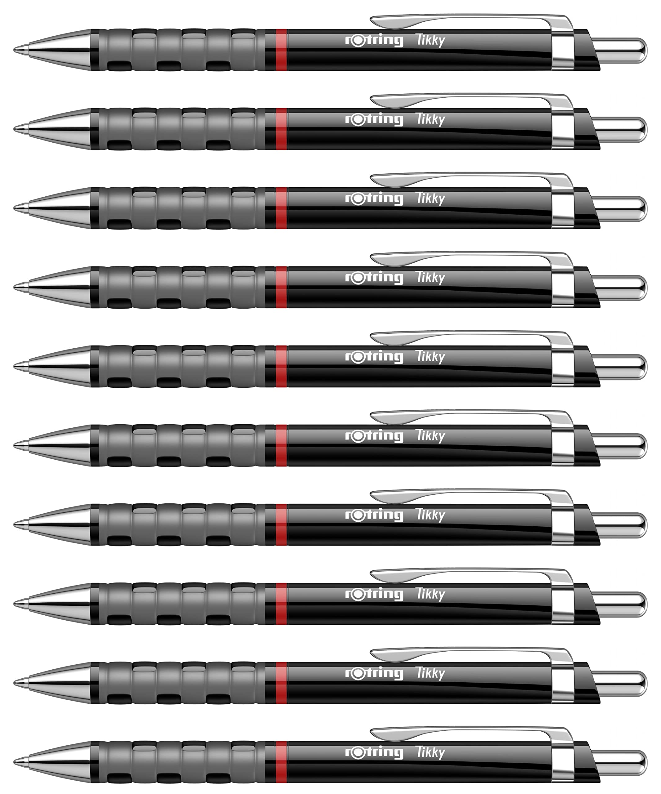 rOtring Tikky Ballpoint Pens | Blue Ink | Medium Point (1.0mm) | Black Barrel | Lightweight with Rubberised Grip | Box of 12