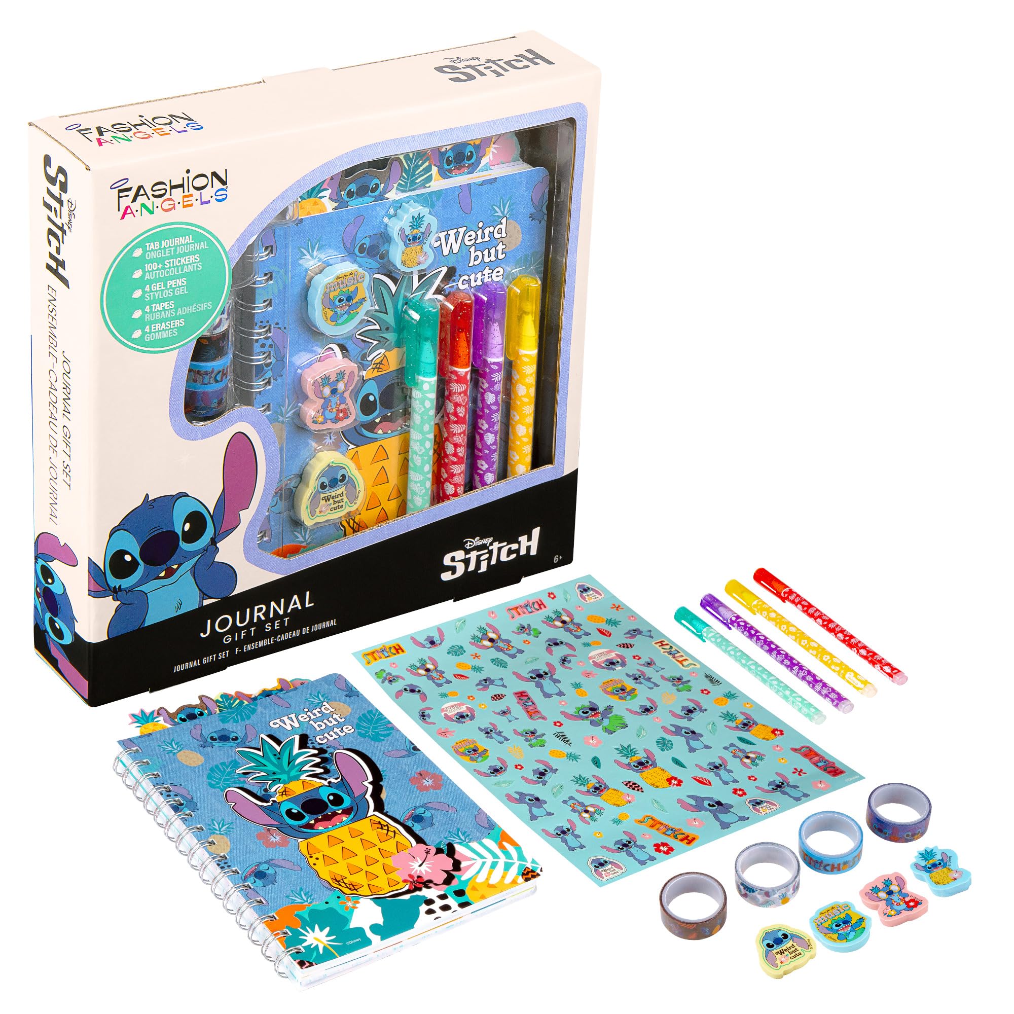 Fashion Angels Disney Stitch Journal Gift Set, Includes Journal, Stickers, Gel Pens, Erasers & Rolls of Tape, Ideal & Cute Stationery Set for Kids & Teens