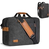ESTARER Laptop Bag for Men 3 In 1, 17-17.3 Inch Computer Bag Laptop Backpack for Work/Travel/Business, Convertible Messenger Bag Water resistant Canvas Briefcase Backpack (Dark Grey)