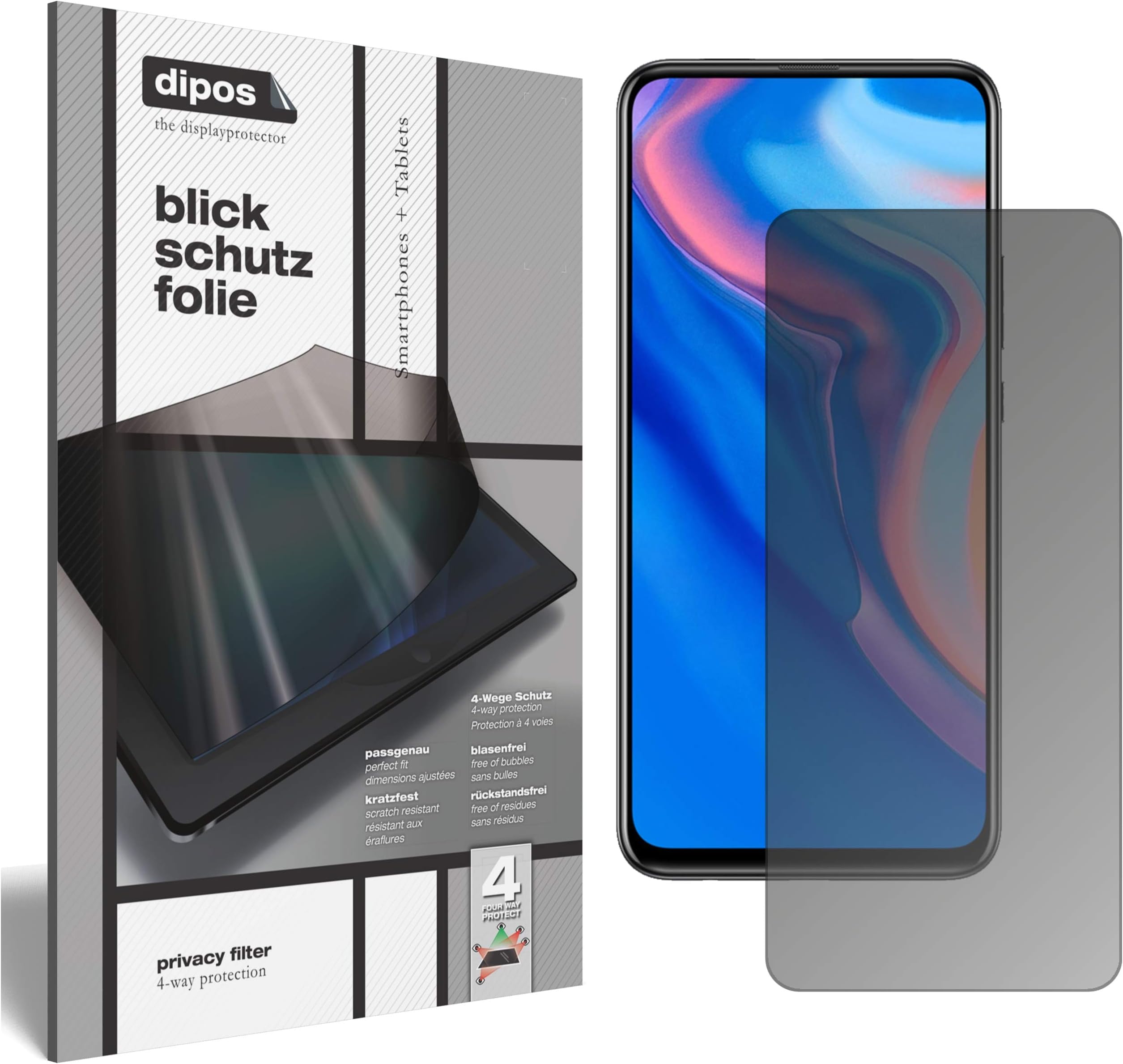dipos I Privacy Filter compatible with Huawei Y9 Prime (2019) Screen Protector Anti-Spy 4-Way Protection