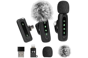 Deecam Lavalier Microphone for Android and iPhone, 360° Omnidirectional Noise Suppression Wireless Microphone, Clip-on Microp