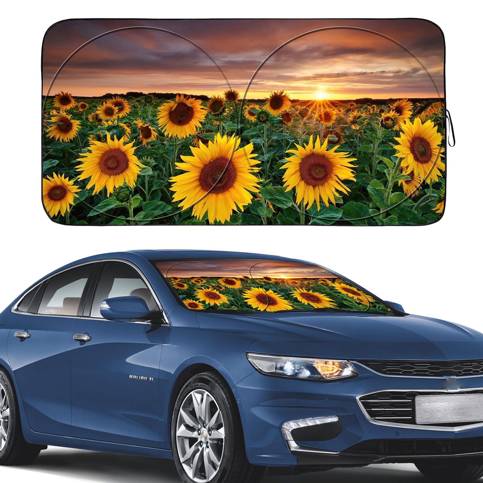 Photo 1 of Gven Sun Shade for Car Windshield, Foldable Sunflower Vehicle Sun Visor for Car Windshield Sun Shade Heat Reduction Blocks UV Rays Fits Small Sedans, Mini SUVs, Hatchbacks (Sunflower, L)