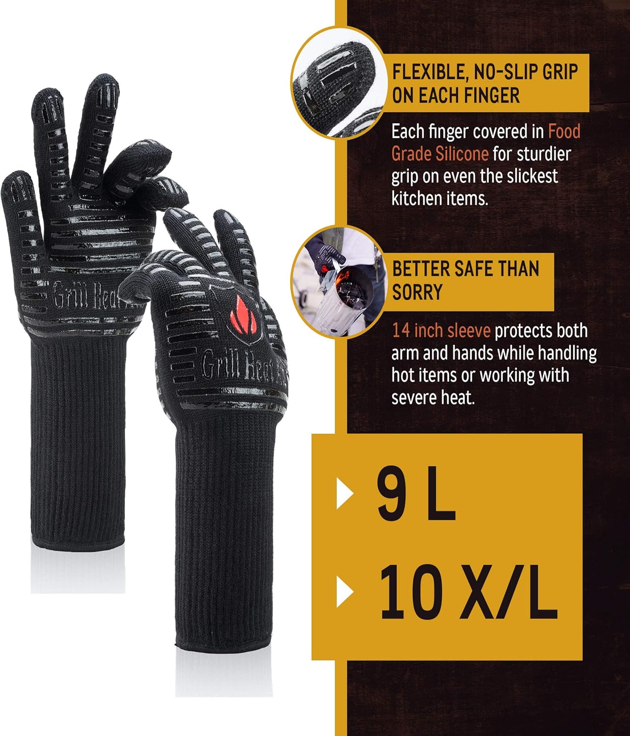 Extreme Heat Resistant Grill/BBQ Gloves | Premium Insulated Durable Fireproof Kitchen Mitts Designed for Cooking, Grilling, Frying, Baking | Indoor/Outdoor Accessories for Men & Women : Garden & Outdoor