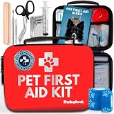 Dog First Aid Kit - Vet-Approved Emergency Kit for Dogs &amp; Cats - Essential | Pet First Aid guide; Tick remover; Thermal Blanket, Pet-safe supplies; Leash; Water-resistant case; Home; Car; Camping; RV