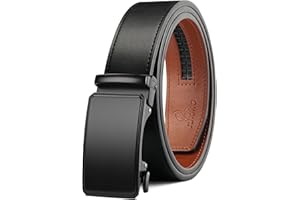 JUKMO Men’s 35mm Leather Ratchet Belt with Original Slide Buckle in Gift Box