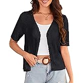 GRACE KARIN 2025 Women's Short Sleeve V Neck Cardigans Sweaters Open Front Knit Crochet Button Bolero Shrugs Tops