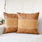 CaliTime Throw Pillow Covers Pack of 2 Soft Faux Leather Solid Dyed Chenille Cushion Cases for Couch Sofa Home Decoration 18 X 18 Inches Apricot Brown
