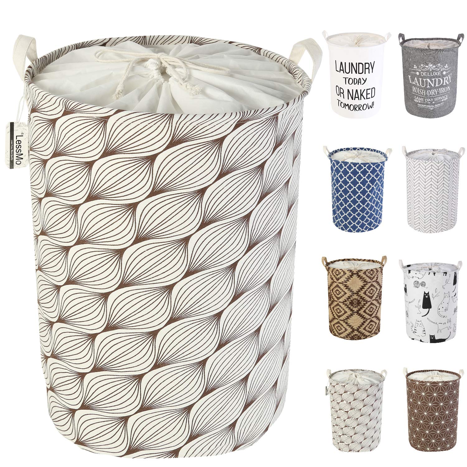 LessMo 17.7" Laundry Basket, Foldable Laundry Basket Storage Sorter, Drawstring Waterproof Closure for Dust-proof, for Room, Large Cotton and Linen Fabric