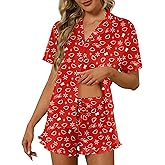 Ekouaer Pajamas Set for Women Short Sleeve Sleepwear Button Down Pjs Lounge Sets Soft Nightwear