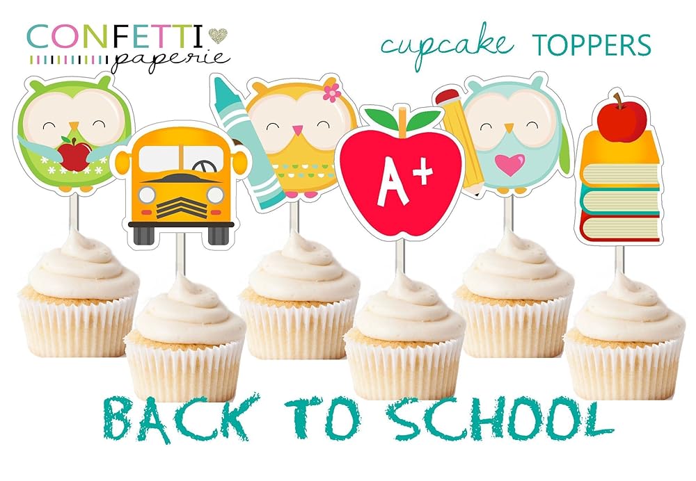 Back to School Cupcake Toppers, Cake Centerpiece, Party