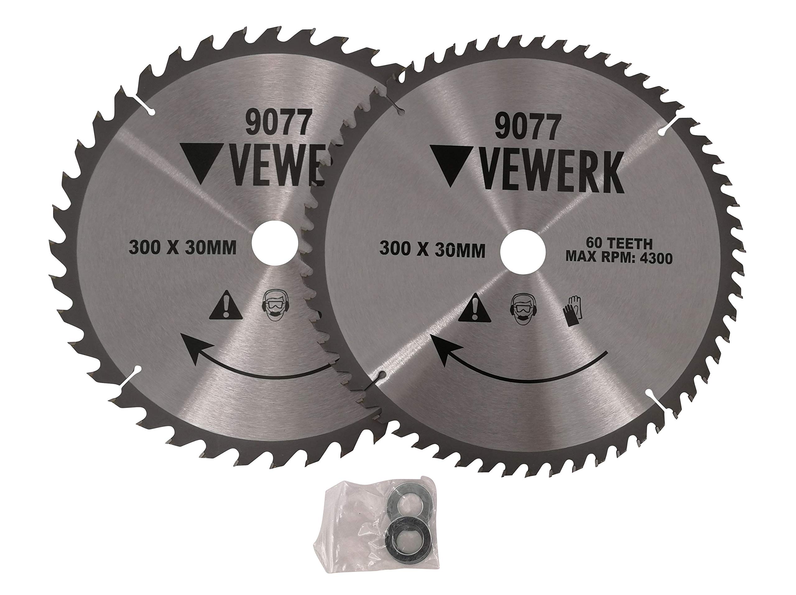 Vewerk 300mm x 30mm TCT Circular Saw Blade 40T & 60T Pk of 2 fits Bosch Makita 9077