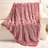 YUSOKI Long Faux Fur Throw Blanket for Sofa Couch,2 Layers,2.1lb,All Ages,Home Decoration, (Pink,50" x 60")