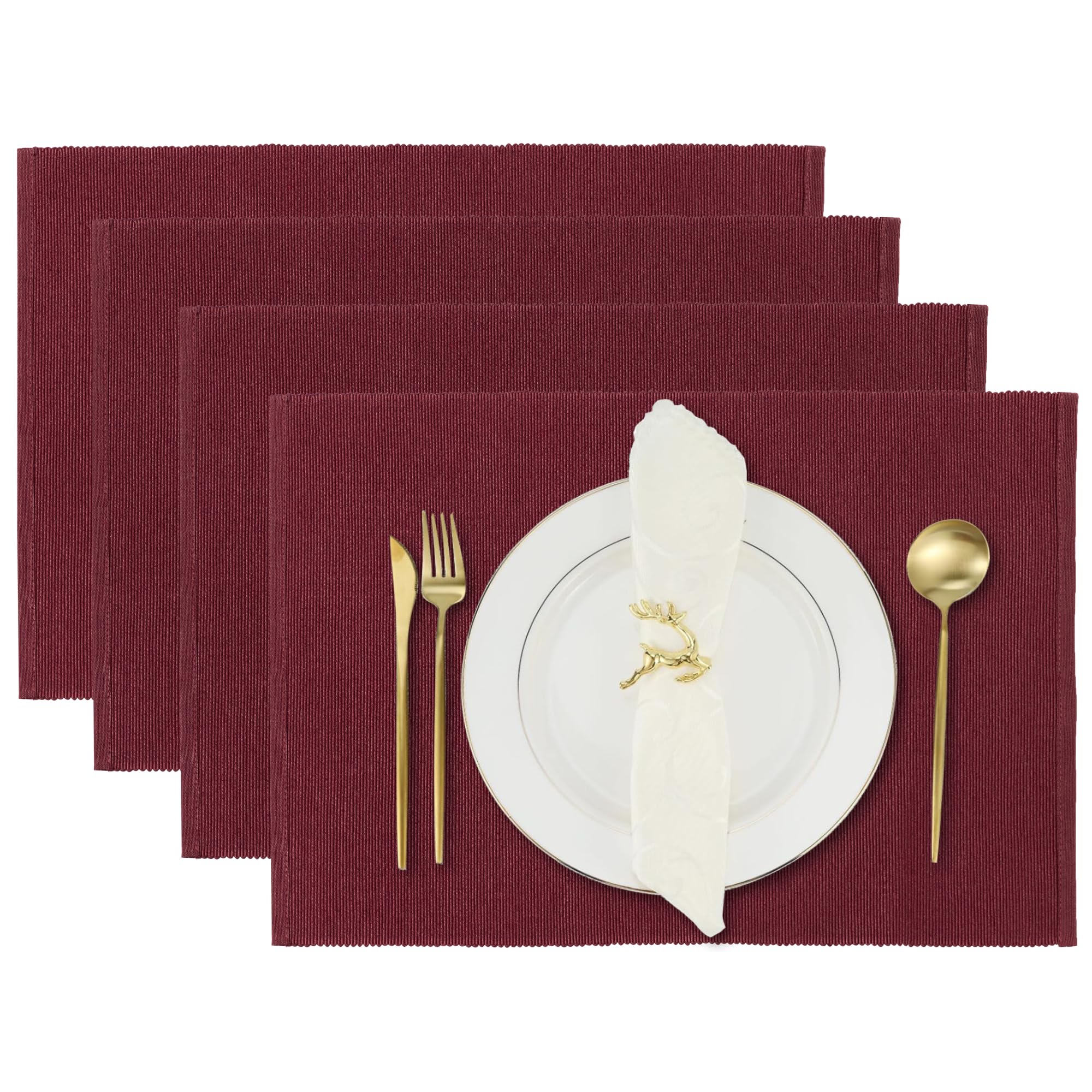 Red Place Mats Set of 4 Reversible Dinner Cloth Fine Ribbed Cotton Kitchen Dining Table Placemats for Party Decorations 48x33 cm — image 1