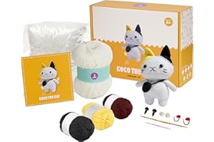 Olikraft Amigurumi 𝐂𝐫𝐨𝐜𝐡𝐞𝐭 𝐊𝐢𝐭 for Adults and Kids - Intermediate Animal Projects with Knitting & Crochet Kit Supplies, Perfect for Crafting Stuffed Animals and Gifts (Cat)
