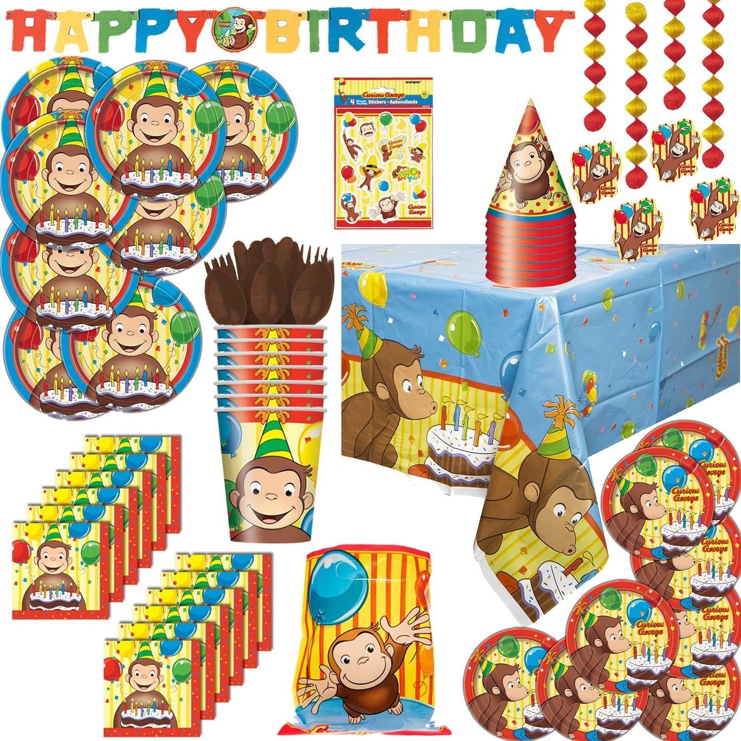 Curious George Theme Party Supplies For 8 Plates Napkins Table