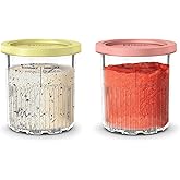 Ninja Creami Deluxe Pints 2 Pack, Compatible with NC500 Series Creami Deluxe Ice Cream Makers, Genuine Ninja Pint, BPA-Free & Dishwasher Safe, Color Lids, 1 Pint Each, Clear/Coral/Yellow, XSKPNTLD2