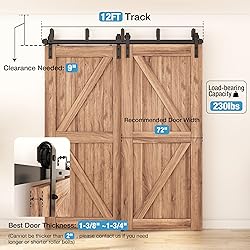 ZEKOO 12 FT Double Track Bypass Barn Door Hardware