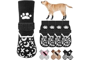 BEAUTYZOO Dog Socks to Prevent Licking Paws for Small Medium Dogs, Dog Sock for Hardwood Floors Anti Slip, Reflective Dog Snow Sock Winter Boot, Dog Shoes for Senior Dog Cold Weather Outdoor, Black SM