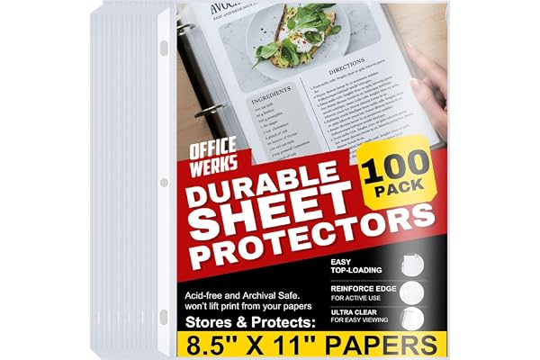 Clear Sheet Protectors, 8.5x11 Inch for 3 Ring Binder, Plastic Sheet Sleeves, Top Loading Paper Protector with Reinforced Hol