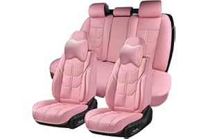 BWTJF Pink Car Seat Covers, Full Set Seat Covers for Cars with Head Pillow, Leatherette Auto Seat Protectors Car Seat Cushions, Front and Rear Seat Protectors Fit for Most Sedans SUV Pick-up Trucks