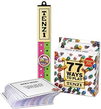 Tenzi Dice Party Game with 77 Ways to Play - 4 Sets of 10 Colored Dice with 77 Card Game Add-On (Colors May Vary)