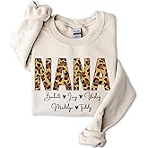 LOVELYPOD Personalized Grandma Shirt for Women, Mom Grandma Leopard Sweatshirt Mother's Day Birthday Gifts Nana Mimi Hoodie