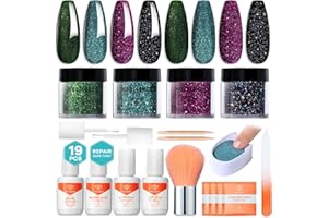 Modelones Dip Powder Nail Kit, 4 Colors Black Green Blue Purple Glitter Dipping Starter Set with Liquid and Accessories for French Nails Art Salon DIY at Home Manicure