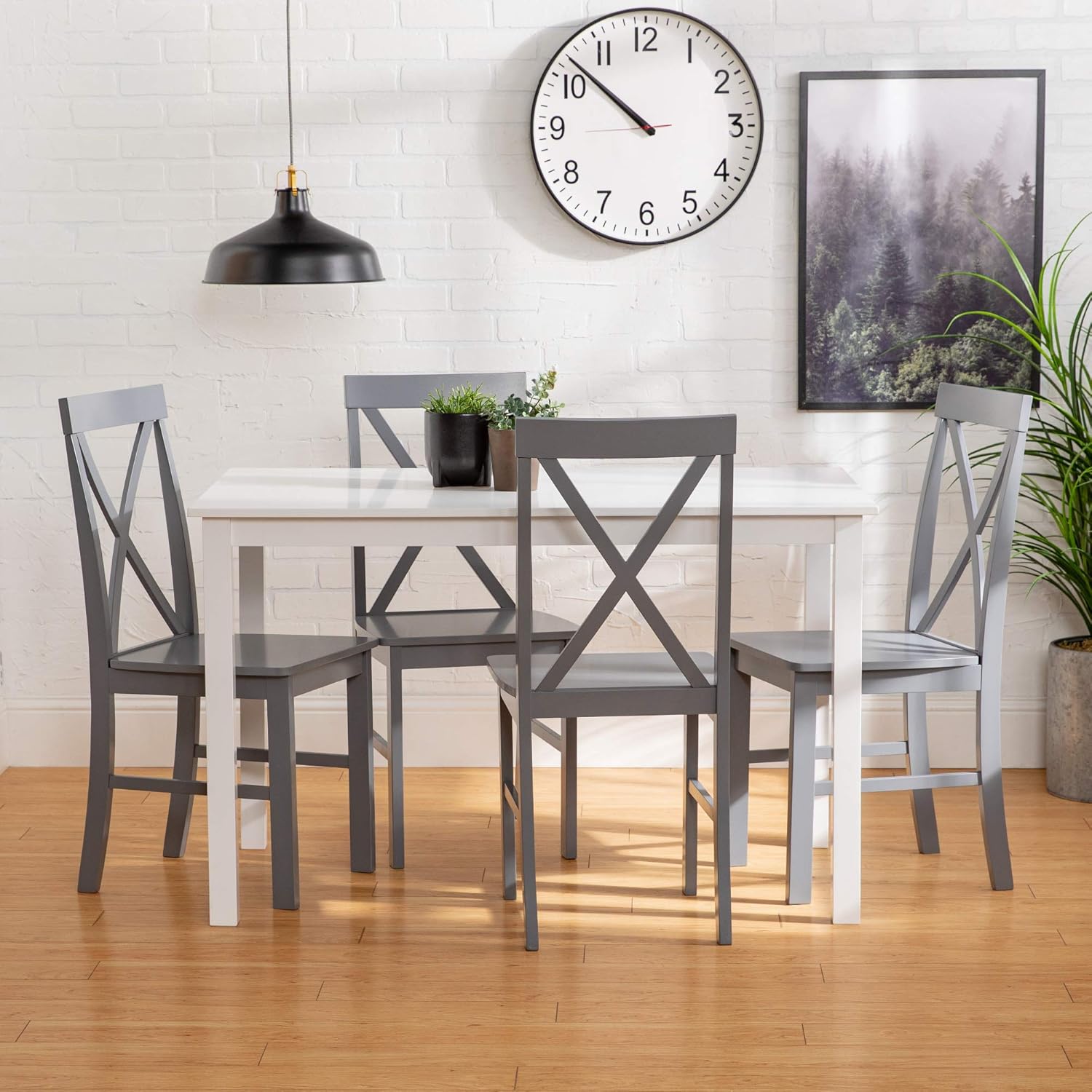 Walker Edison 4 Person Modern Farmhouse Wood Small Dining TableDining Room Kitchen Table Set Dining 4 Chairs Set White/Grey48 Inch: Furniture & Decor