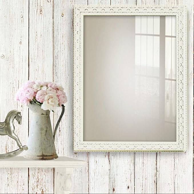 Wall MIRROR Shabby Chic Frame Distressed CREAM Swept Vintage Ornate Old