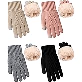 Janmercy 4 Pairs Winter Fleece Lined Gloves Women Men Cold Weather Knit Touchscreen Gloves Valentines Gifts for Her Him