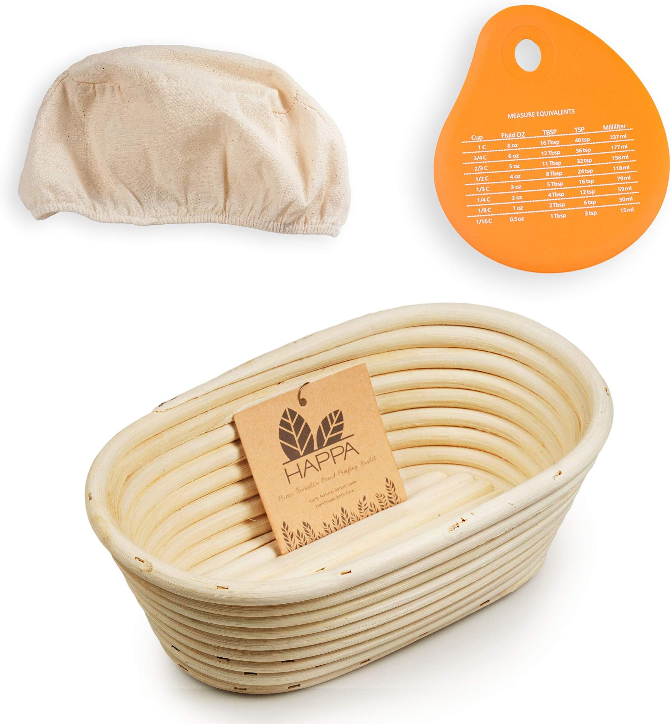 Banneton Bread Proofing Basket by Happa - 9 inch Oval Natural Rattan Brotform + Linen Cloth Liner - for Professional & Home Sourdough Bakers