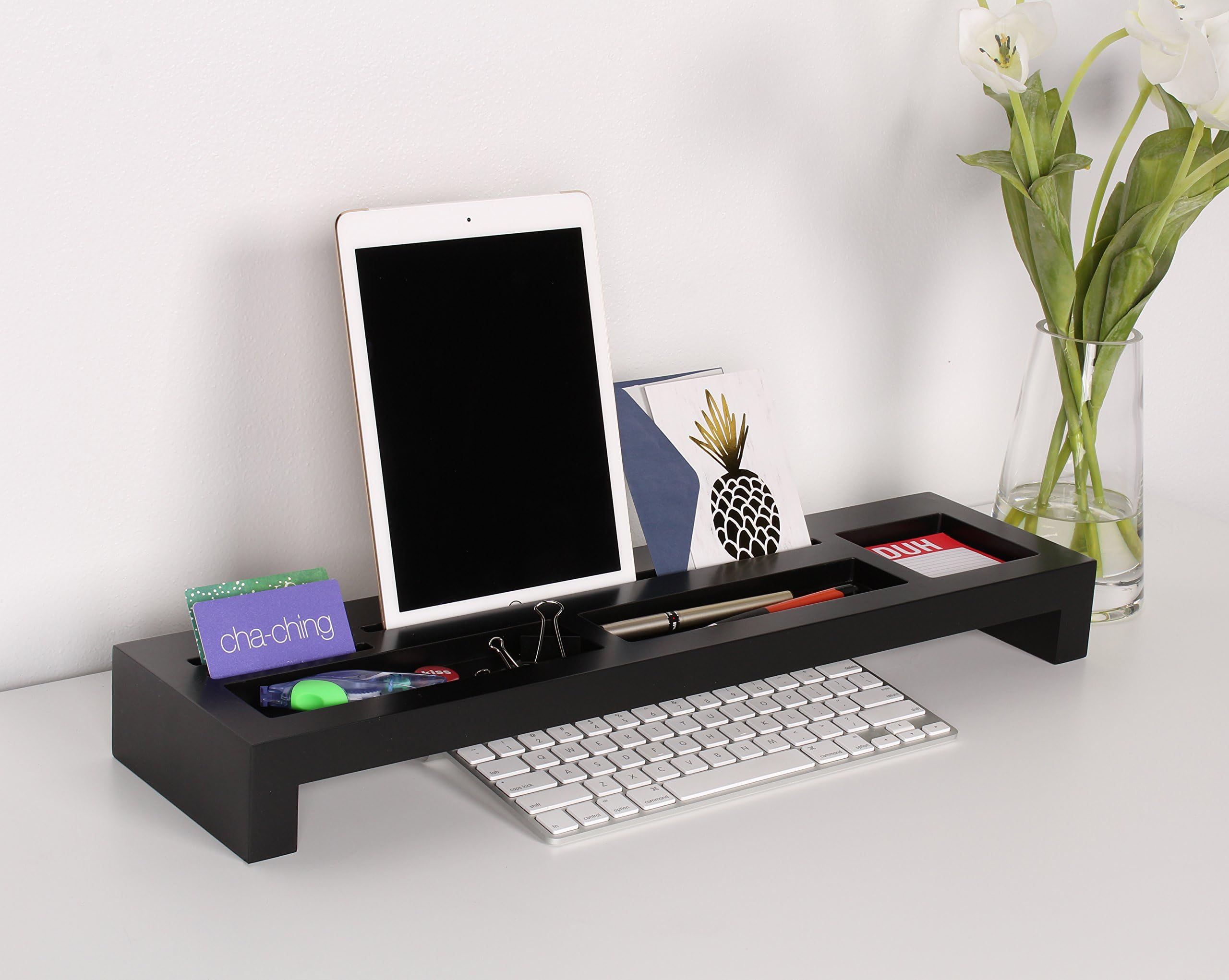Kate and Laurel Briggs Wood Tablet Stand or Keyboard Riser Desk Organizer, Black