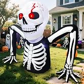 7 FT Halloween Inflatables Skeleton Decoration,Large Skeleton Halloween Decor，Giant Ground Breaking Skeleton Blow Up Yard Decorations Built-in LED for Outdoor Garden, Lawn