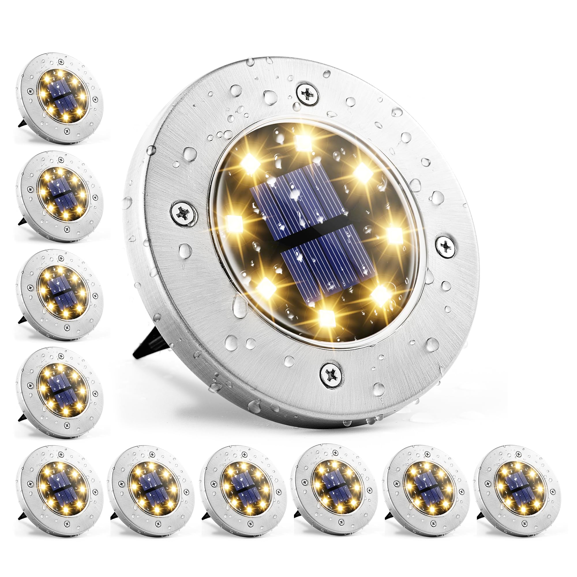 Photo 1 of GIGALUMI 12 Pack Solar Ground Lights Outdoor, Solar Walkway Lights Waterproof, Landscape Lighting for Outside Pathway Driveway (Warm White)