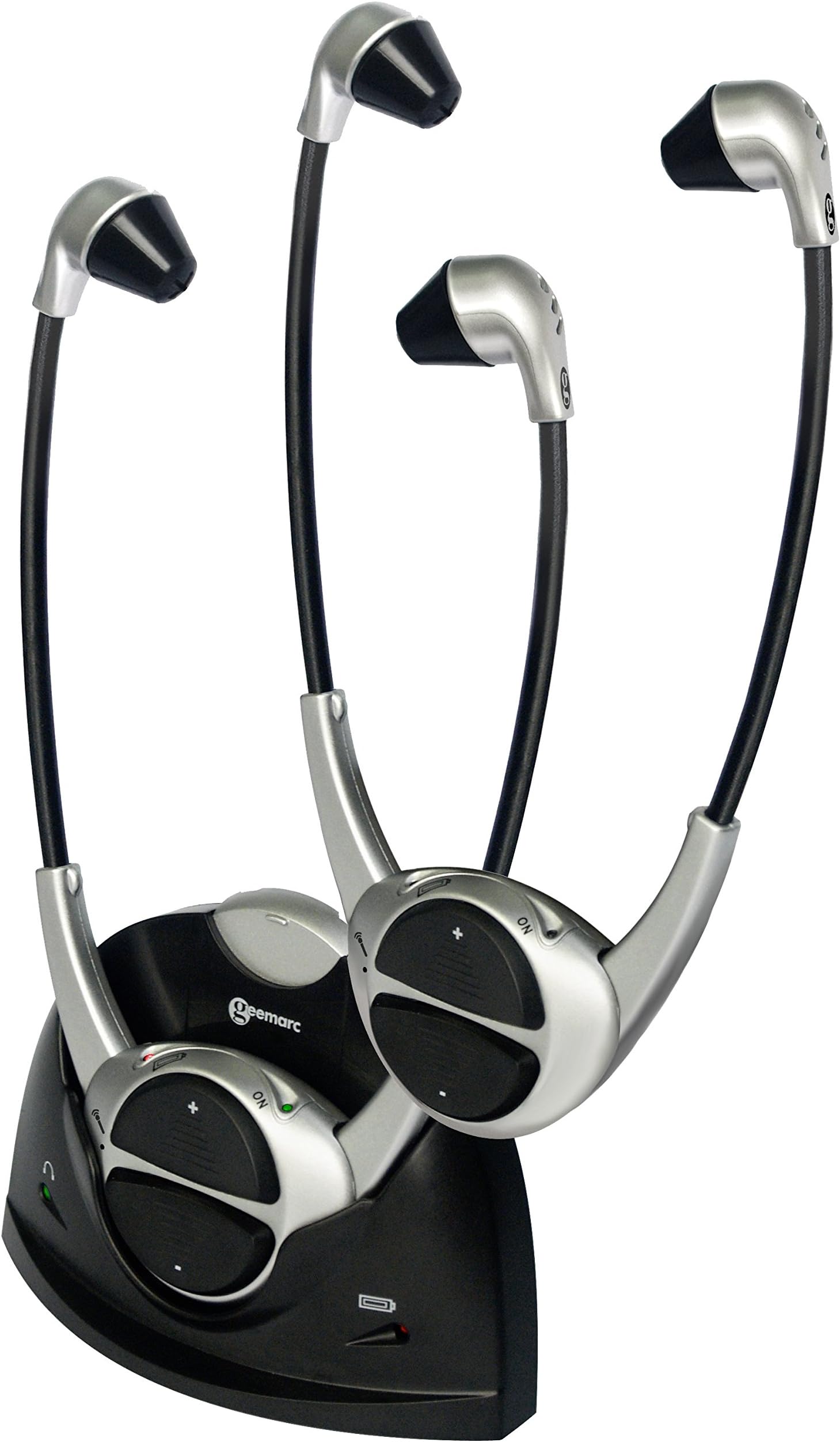 Geemarc CL7310 Duo 2 Digital TV Wireless Chin Headphones with Microphone, Separate Volume Control, Charging Station, up to 125 dB