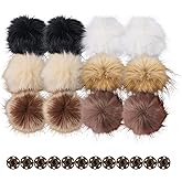 12pcs Pompoms for Knitted Hats, Diameter 3.94in/10cm 6 Colors Faux Fur Pom Poms with Snap Button for Crocheted Hat Shoes Scarves Bag Charms DIY Crafts Accessories