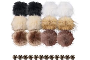 12pcs Pompoms for Knitted Hats, Diameter 3.94in/10cm 6 Colors Faux Fur Pom Poms with Snap Button for Crocheted Hat Shoes Scar