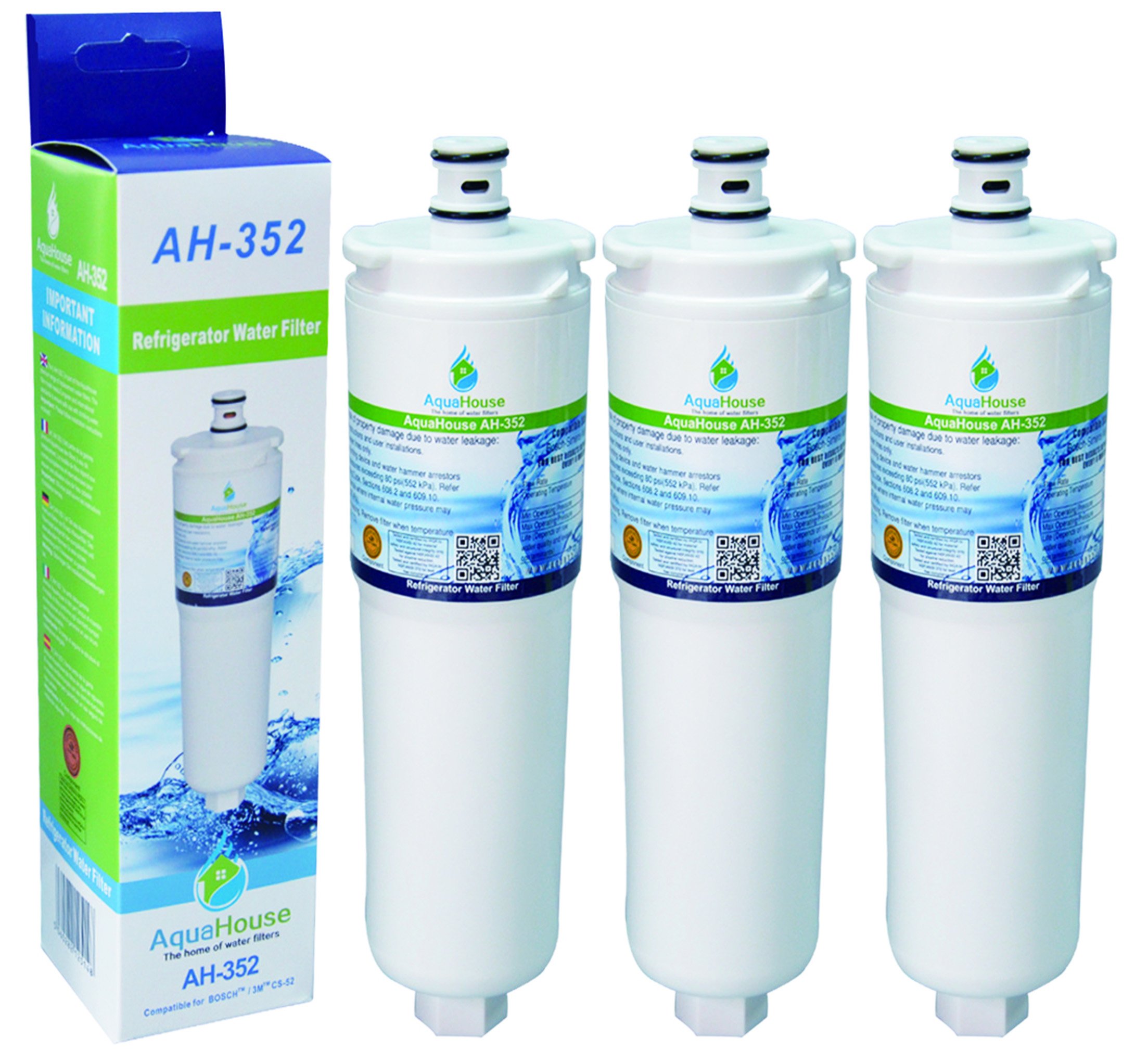 AquaHouse AH-352 Compatible Refrigerator Water Filter for Bosch Neff Siemens CS-52 640565 5586605 (3 Pack)