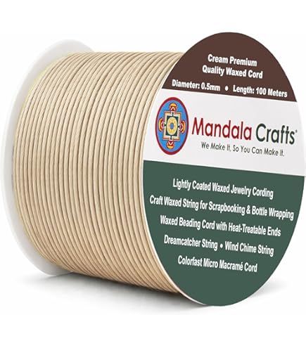 PandaHall 100 yards 1 mm gewaxte katoenen draad kralenkoord voor armbanden, halskettingen, sieraden, knutselen, kralen, beige