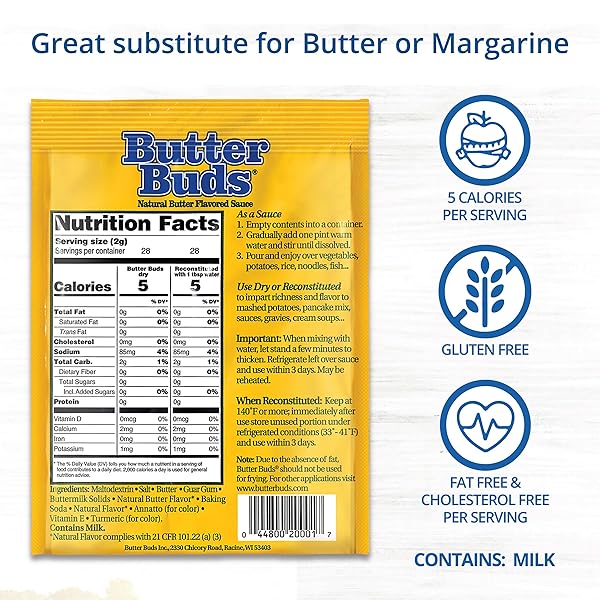 BUTTER BUDS SAUCE MIX, 2 OZ (4-PACK) – NON-GMO, GLUTEN-FREE NATURAL BUTTER FLAVORED SAUCE MADE WITH BUTTERMILK, 0 FAT, 0 CHOLESTEROL
