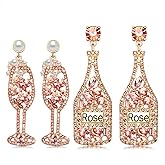 2 Pairs Rhinestone Champagne Bottle Earrings Crystal Wine Glass Dangle Earrings for Women Delicate Champagne Flute Earrings Party Celebration Jewelry Gifts