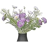 Mythlty 10pcs Artificial Purple Flower Bouquet for Vase, Fake Ranunculus Poppies and Daisies Stems Mixed, Silk Flowers Arrangement for Wedding Farmhouse Office Home Table Office Party Decorations