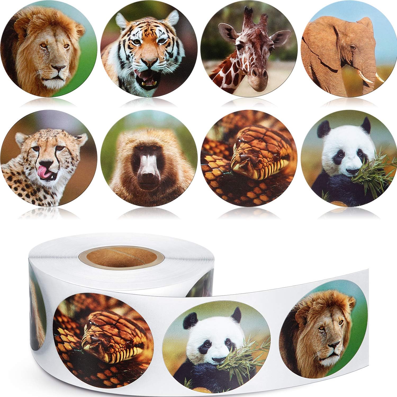 Chinco 500 Pieces Animal Stickers Zoo Animal Roll Stickers 1-1/2 Inch