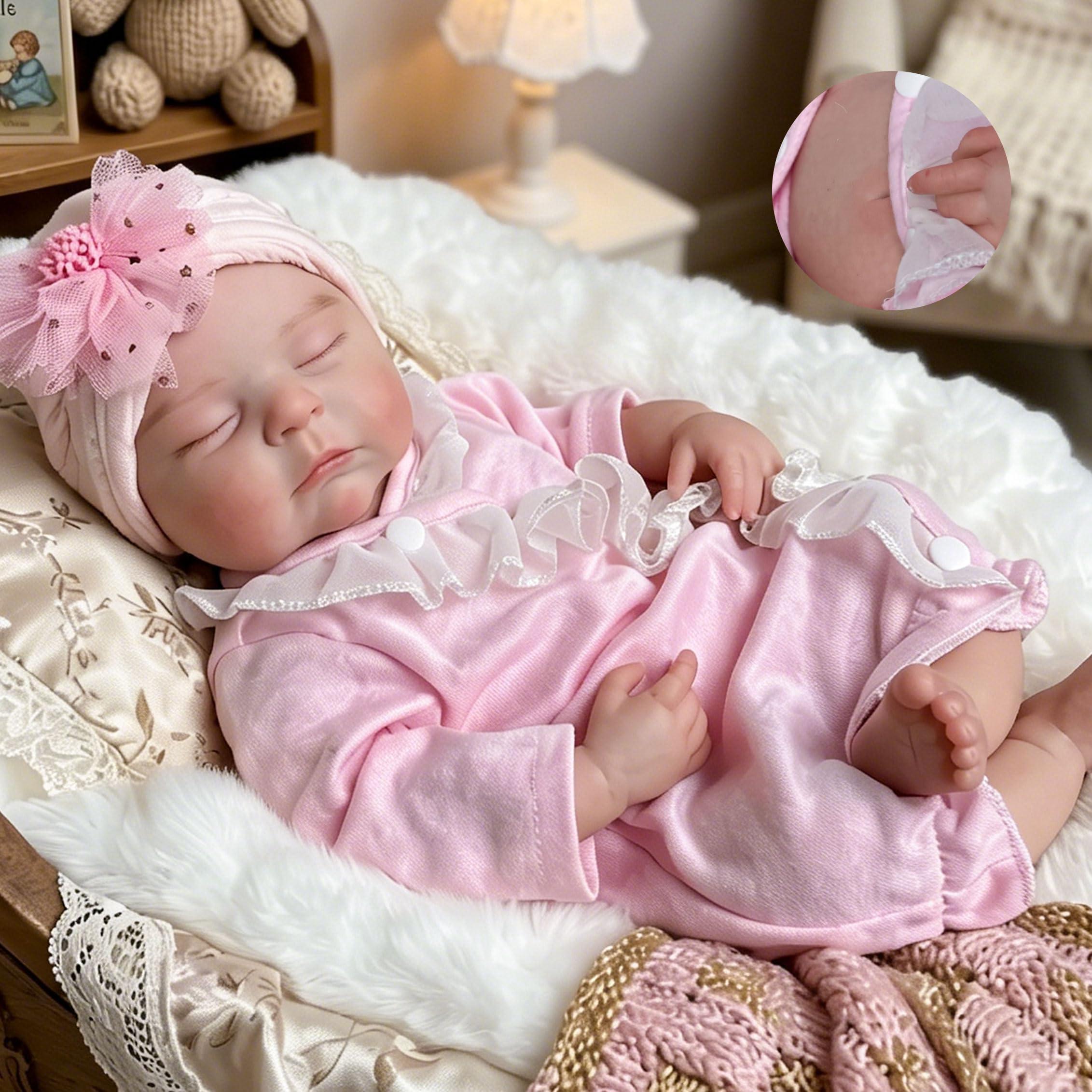 Gileutay 44cm Soft Full Silicone Body Weighted Baby Doll Girl Lifelike Reborn Baby Doll Closing Eyes Hand Painted Realistic Doll for Kids