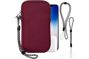 PWSAP Phone Sock, Universal Shock & Impact Resistant Neoprene Pouch with Carabiner and Lanyard Strap Sleeve Case for Hiking & Travelling Phone Bag Fits Phones up to 7 Inches, Wine Red, M