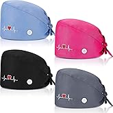 SATINIOR 4 Pieces Working Cap with Buttons, Unisex Bouffant Working Hat with Adjustable Sweatband