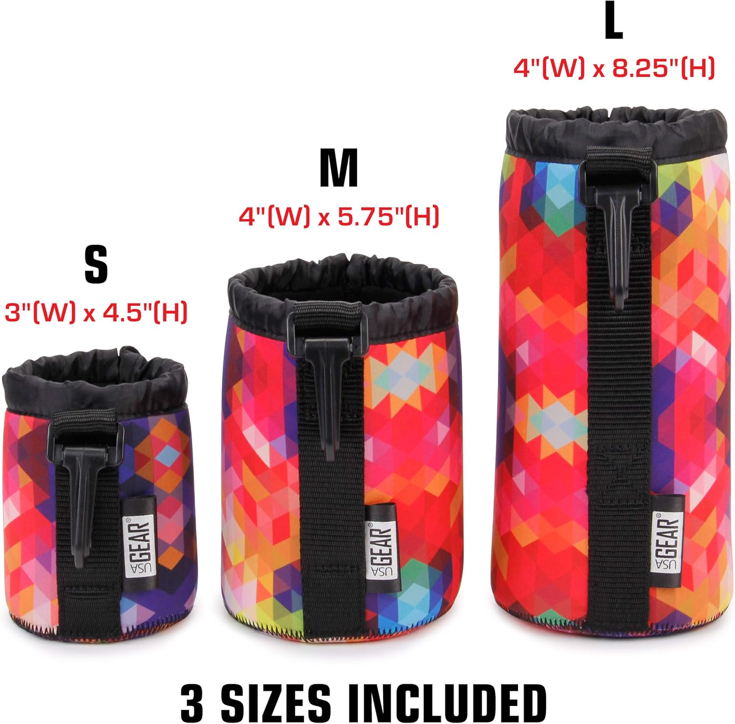 USA Gear FlexARMOR Protective Neoprene Lens Case Pouch Set 3Pack